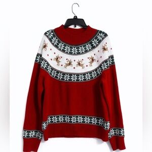 Tint & Shadow Red Fair Isle Reindeer Sweater XL Holiday Knit Cozy